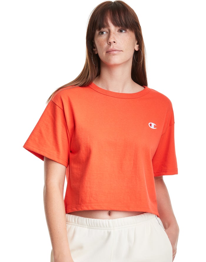 Champion Womens T-Shirt NZ - Heritage Cropped C Logo Orange ( 5748-VUYNA )